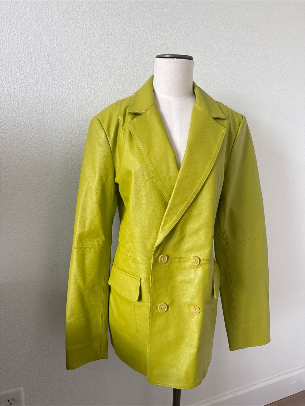 Reclaimed Vintage Lime Green Double-Breasted Leather Blazer